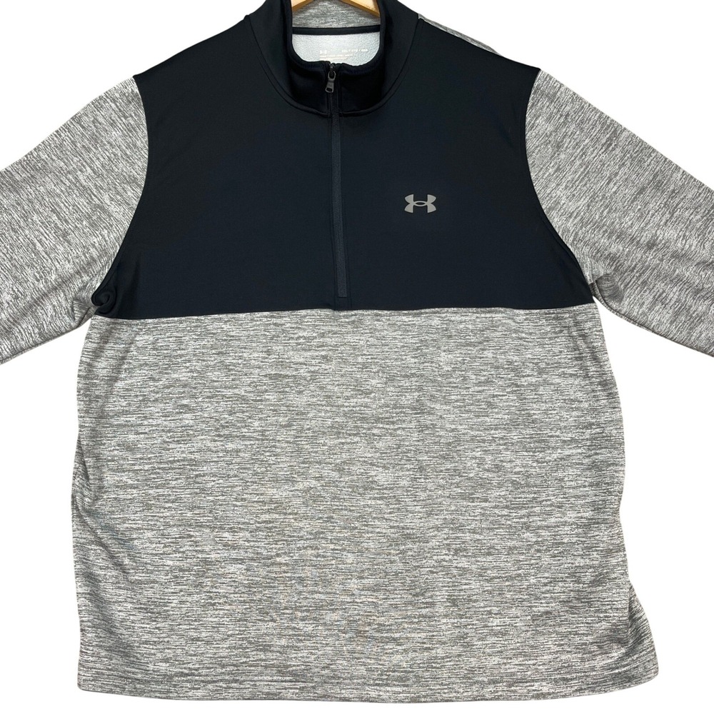 Under Armour Pullover Men 2XL Black Gray Colorblock 1/4 Zip Fleece Loose Fit EUC